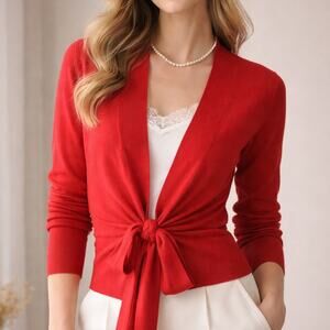 Liz Claiborne Collection Red Tie Front Cardigan Feminine Elegant Preppy Womens M